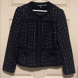 Karl Lagerfeld zip up round neck boucle fabric tweed jacket size 10